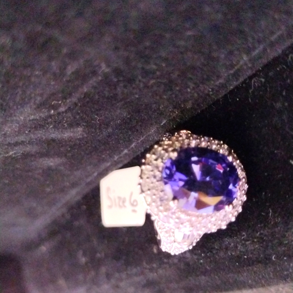Blue and White Cubic Zirconia Cocktail Ring Size 6 Item #001